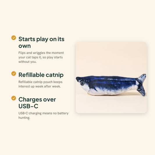 Flopping Fish Cat Toy, Rechargeable and Tap-Activated, key benefits