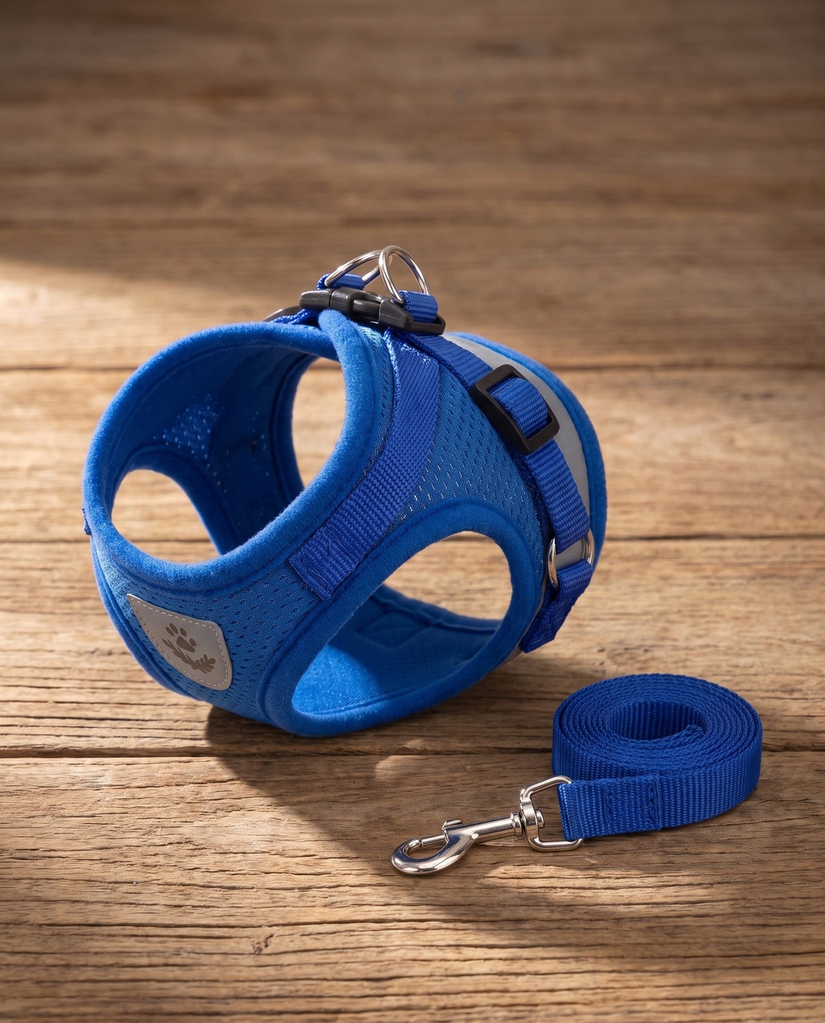 Reflective Mesh Harness and Leash Set, styled in a home setting