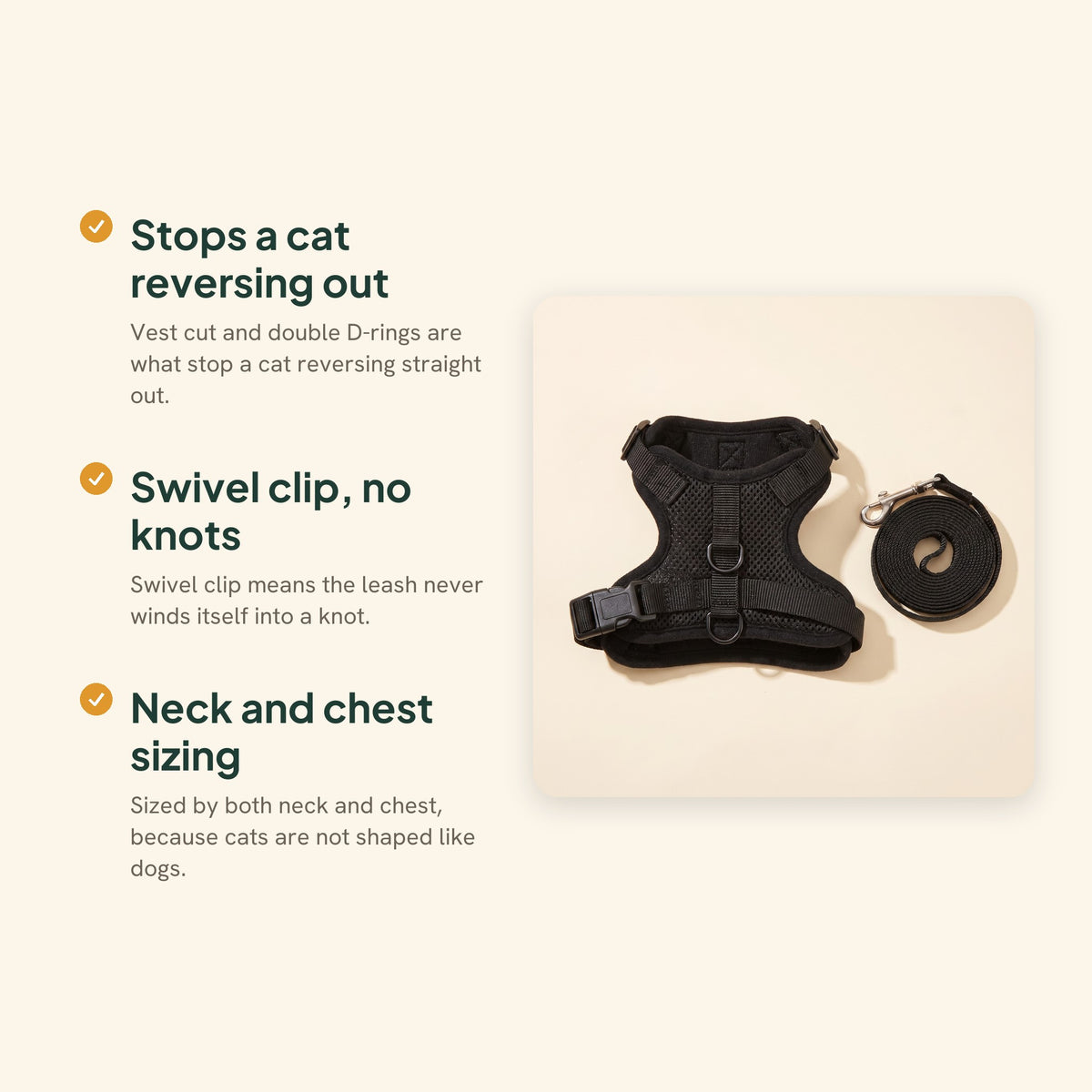 Escape-Proof Cat Harness and Leash, 150cm, key benefits