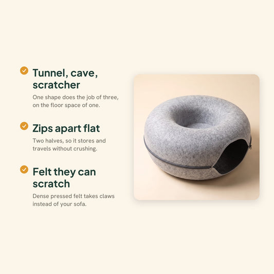 Felt Donut Cat Tunnel Bed, key benefits