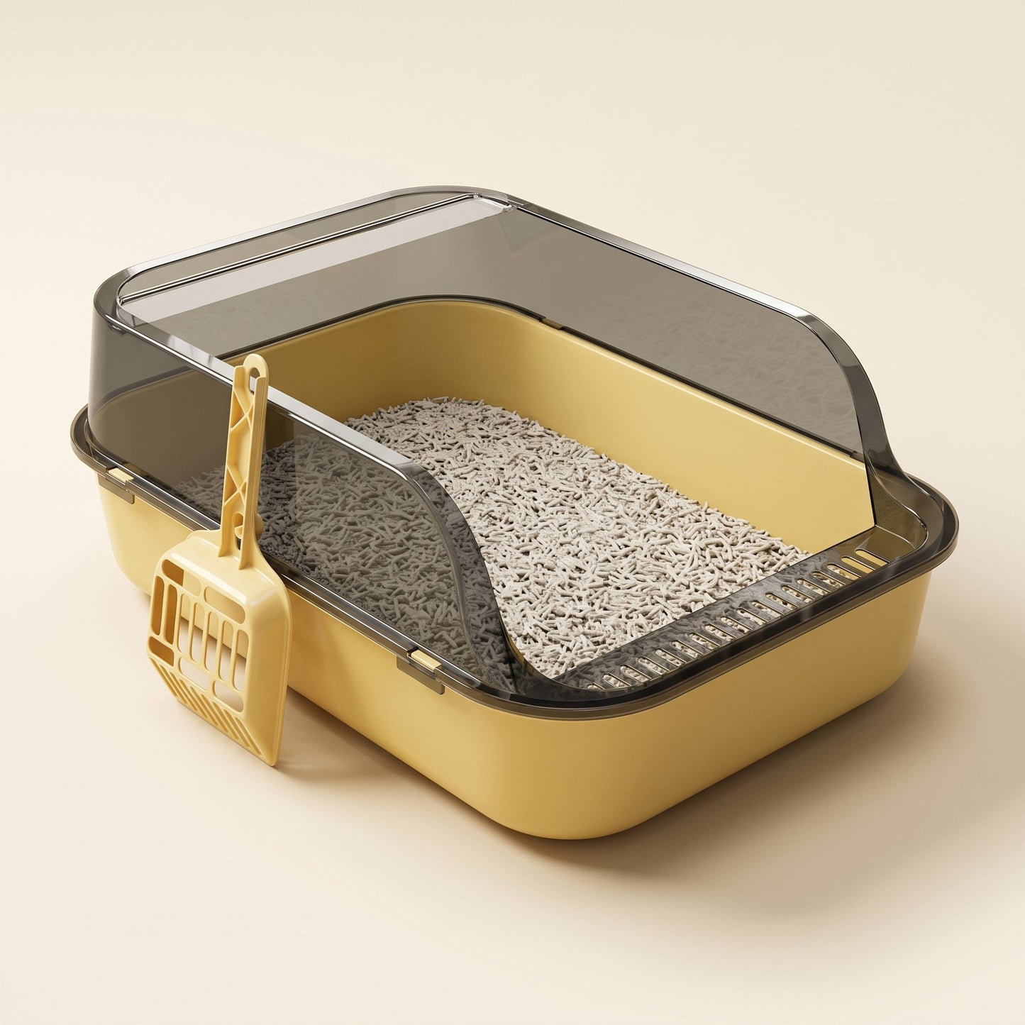 High-Sided Semi-Enclosed Litter Tray, colour yellow