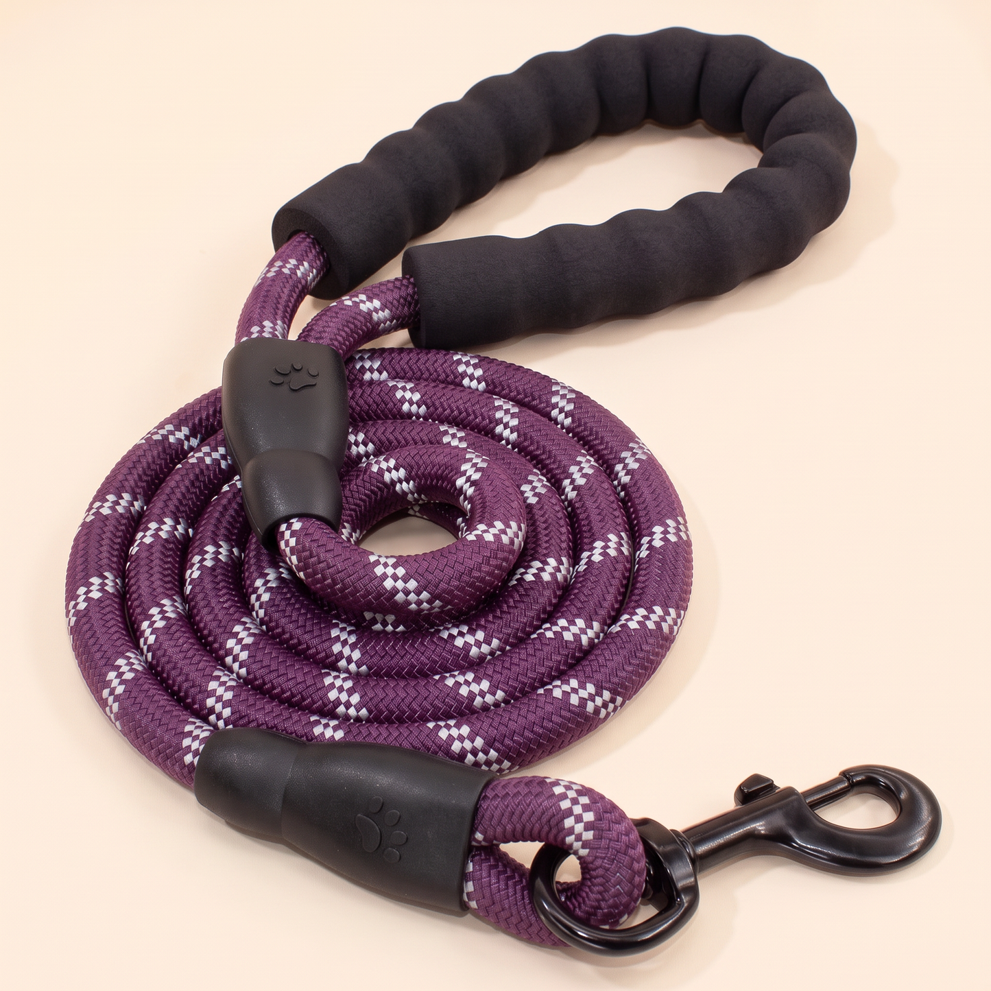 Reflective Rope Leash with Padded Handle - purple