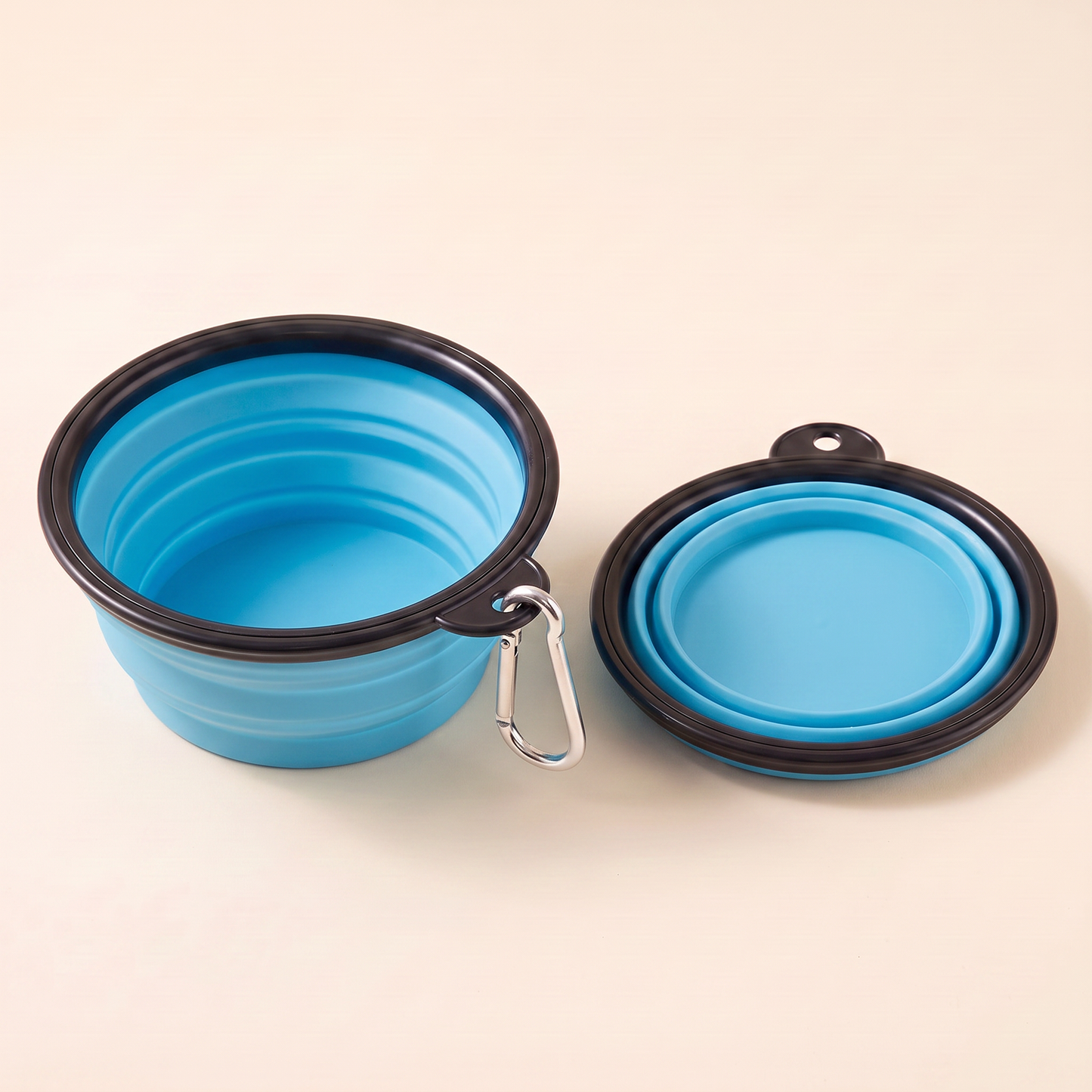 Collapsible Travel Bowl with Carabiner - sky blue