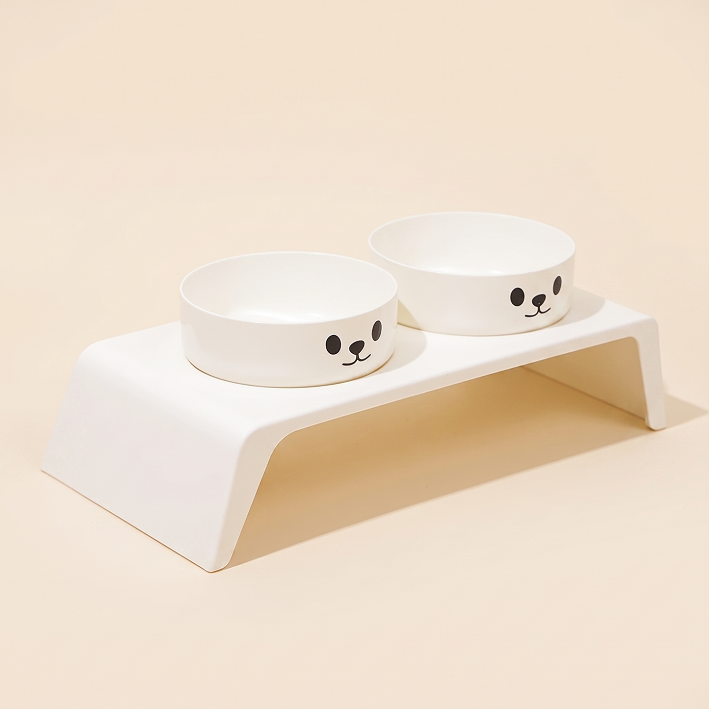 Low Elevated Double Bowl Feeder in Cat Face, No Steel Bowls
