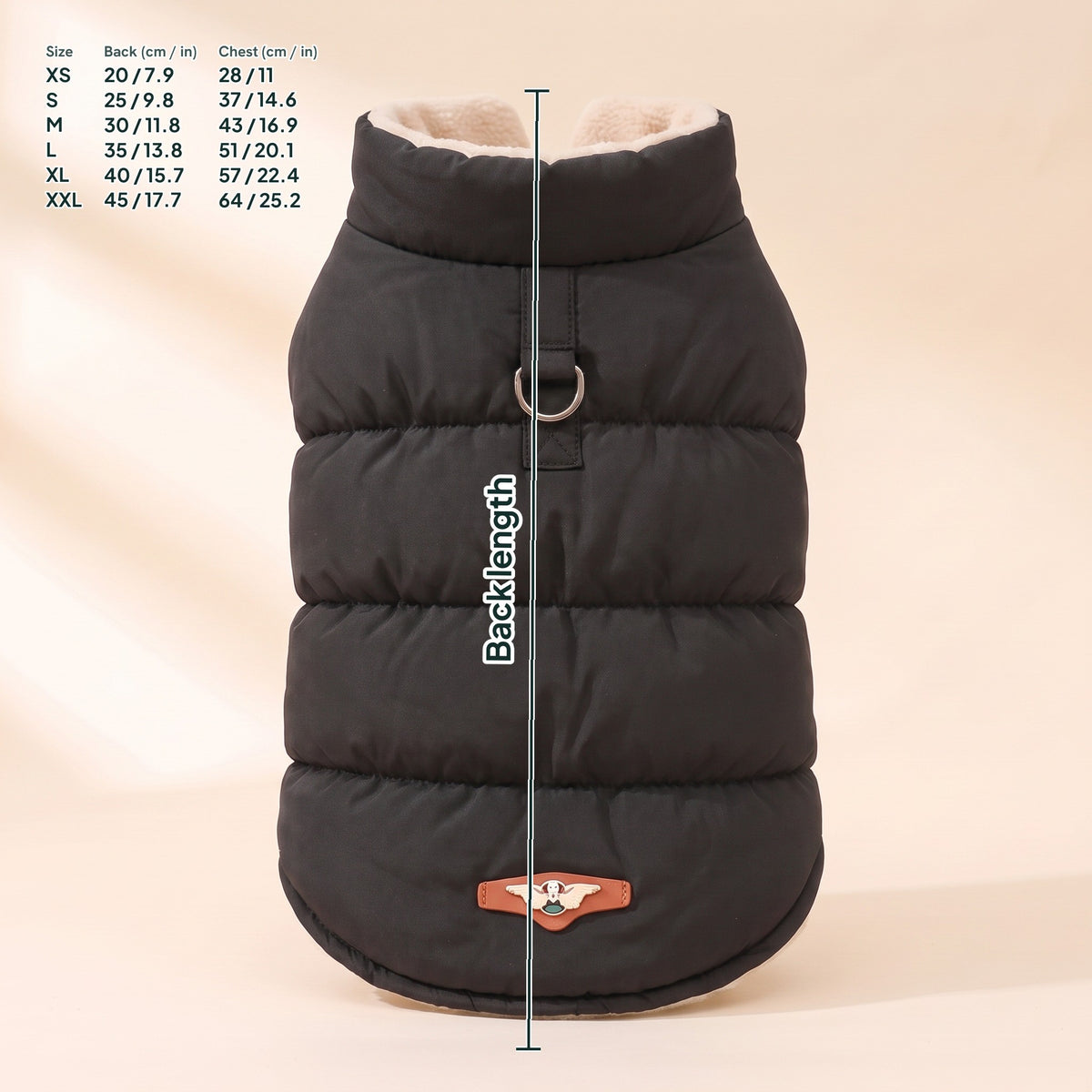 Padded Winter Dog Jacket, dimensions