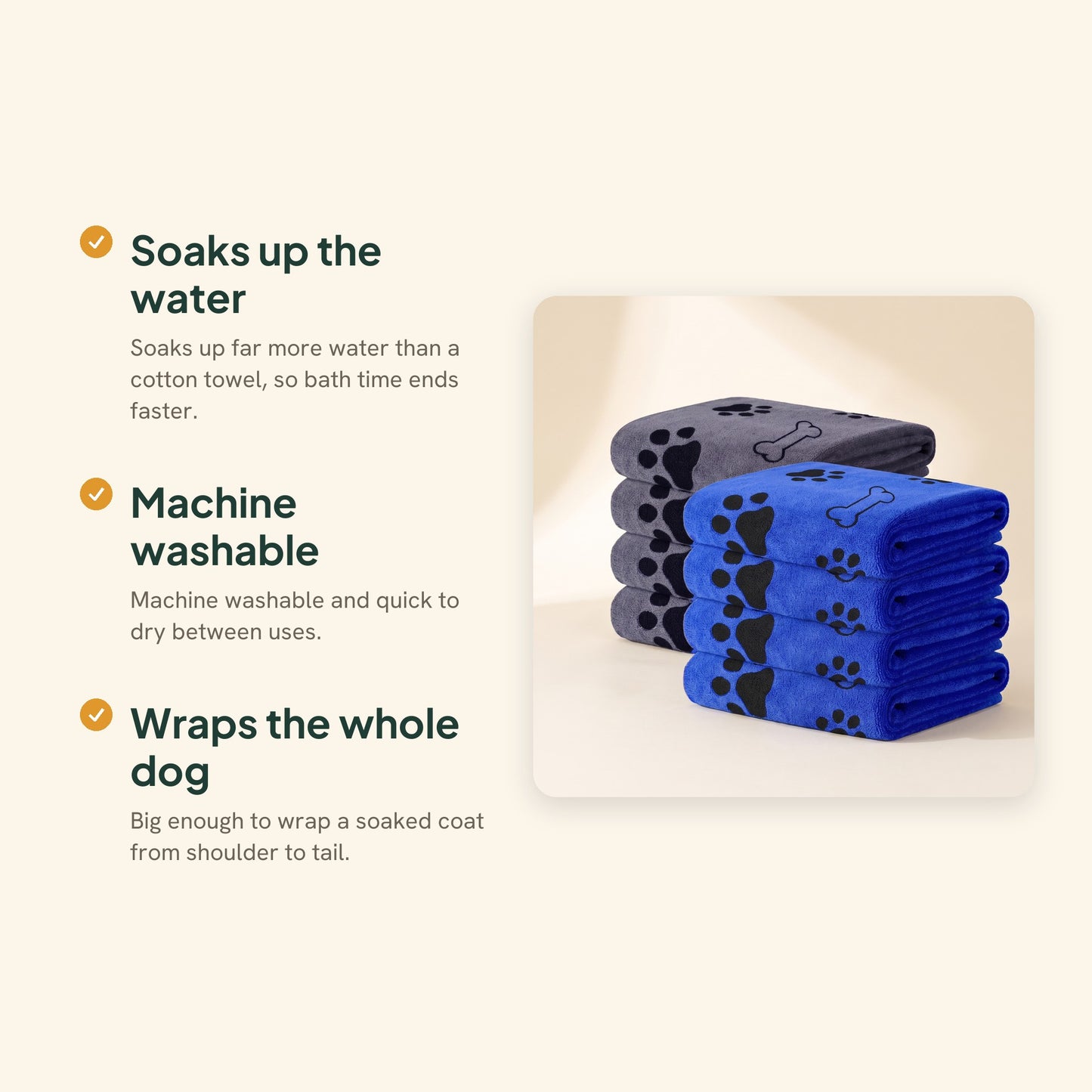 Quick-Dry Microfiber Towel for Dogs and Cats, key benefits