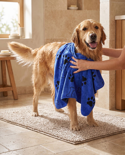 Quick-Dry Microfiber Towel for Dogs and Cats, in use at home
