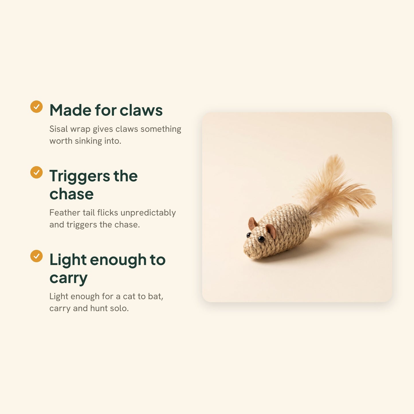 Sisal Mouse Cat Toys with Feather Tails, key benefits