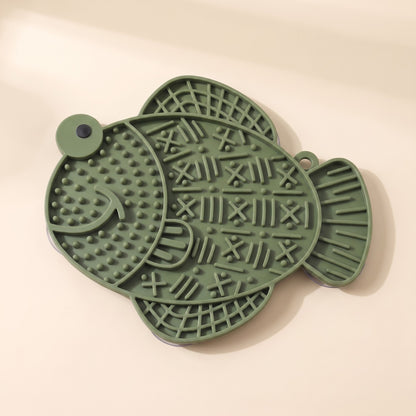 Silicone Lick Mat with Suction Base - fish-green