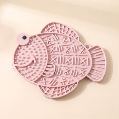 Silicone Lick Mat with Suction Base - fish-pink