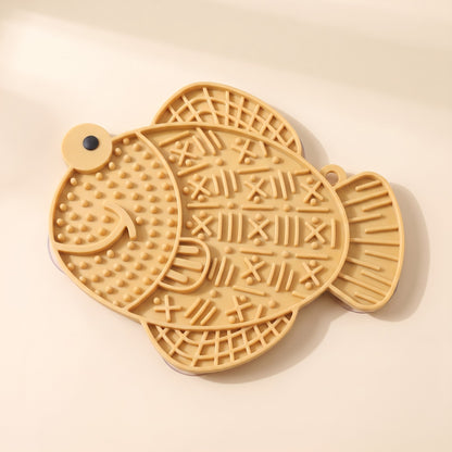 Silicone Lick Mat with Suction Base - fish-yellow