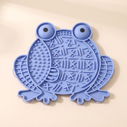 Silicone Lick Mat with Suction Base - frog-blue