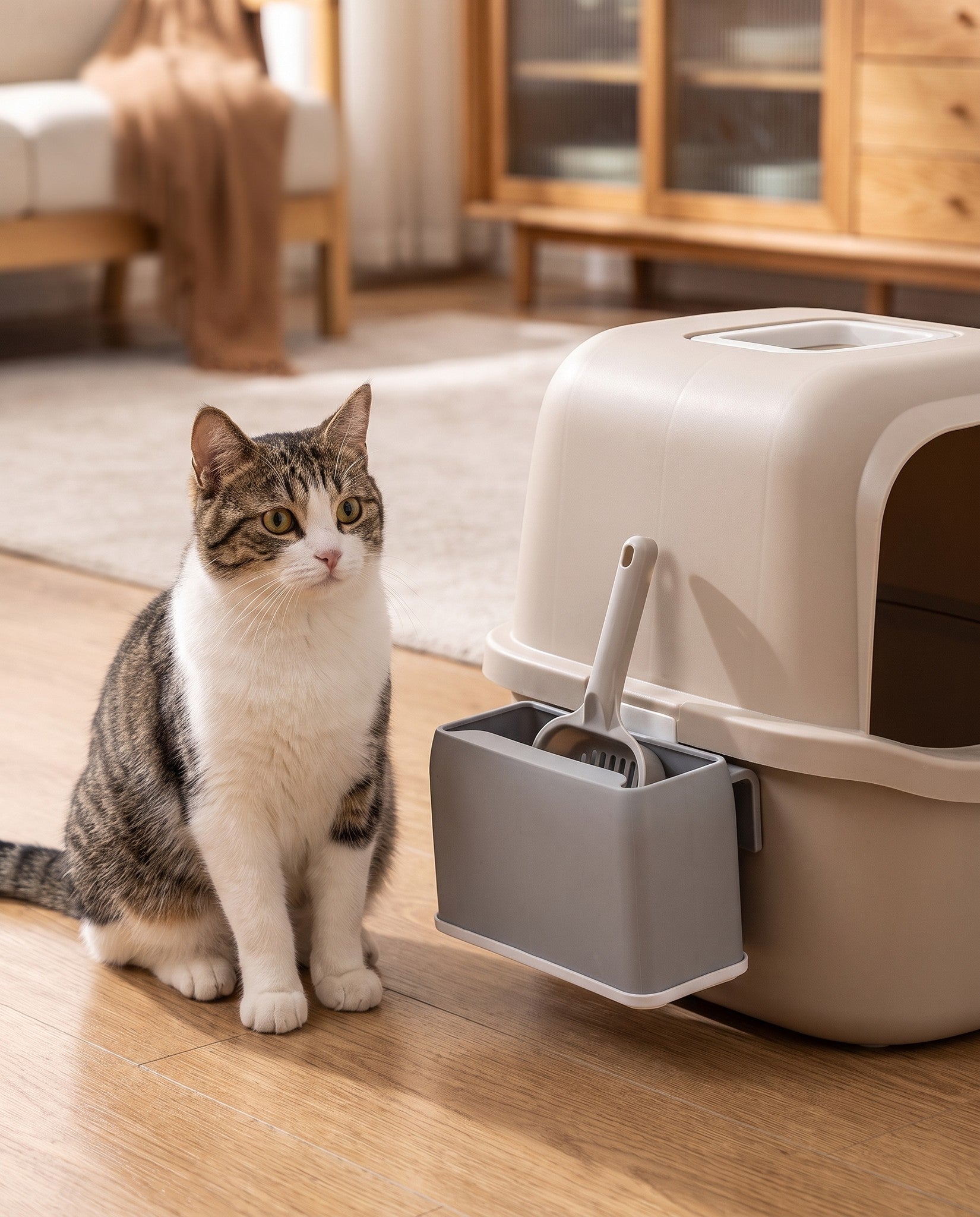 Litter Scoop Holder Caddy, in use at home