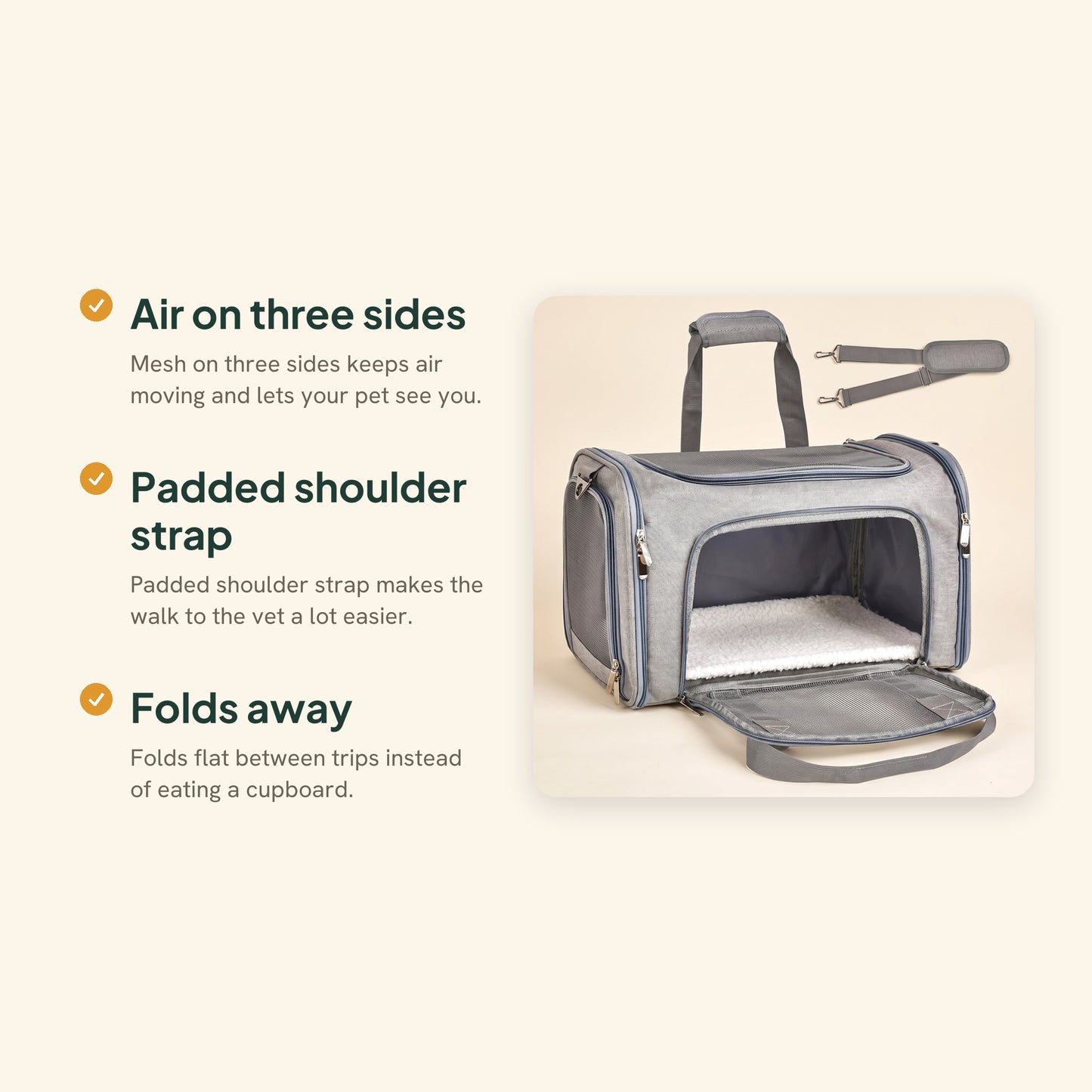 Soft-Sided Collapsible Pet Carrier, key benefits