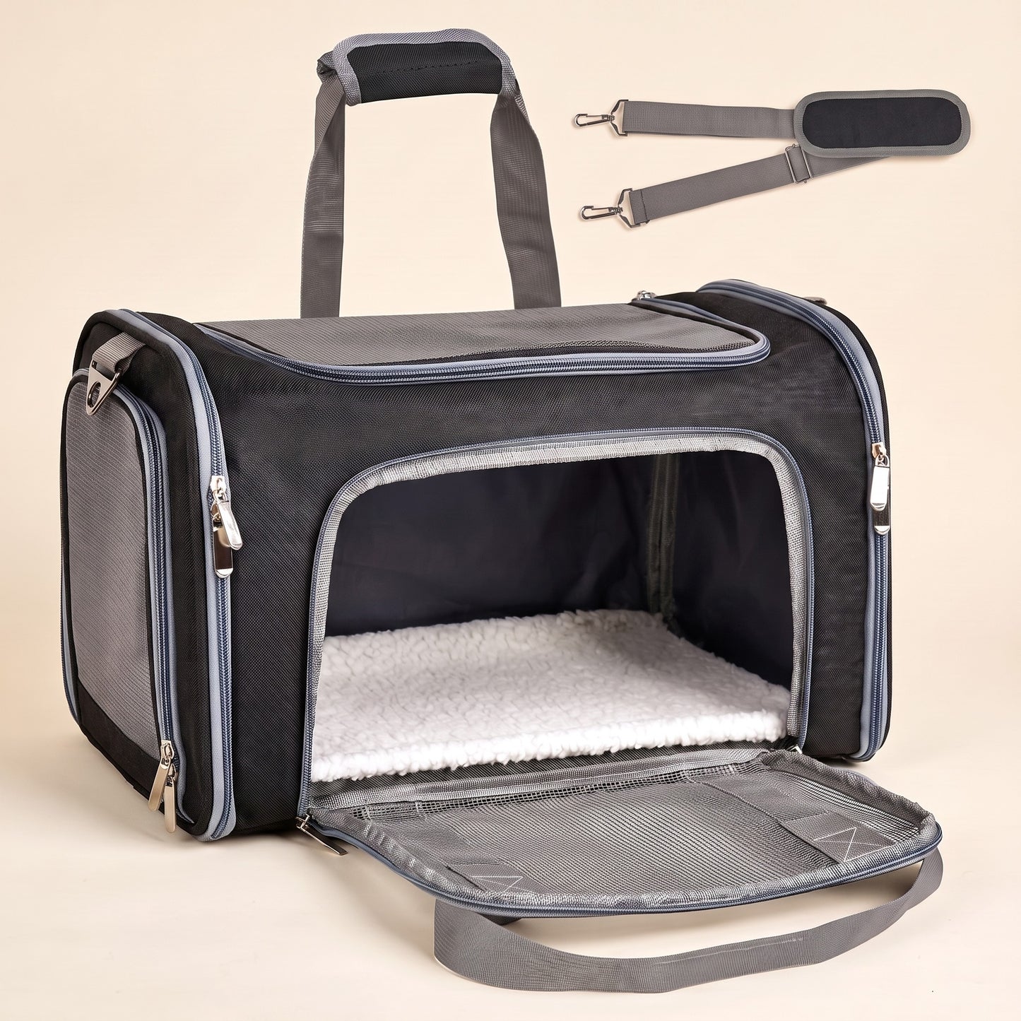 Soft-Sided Collapsible Pet Carrier in black