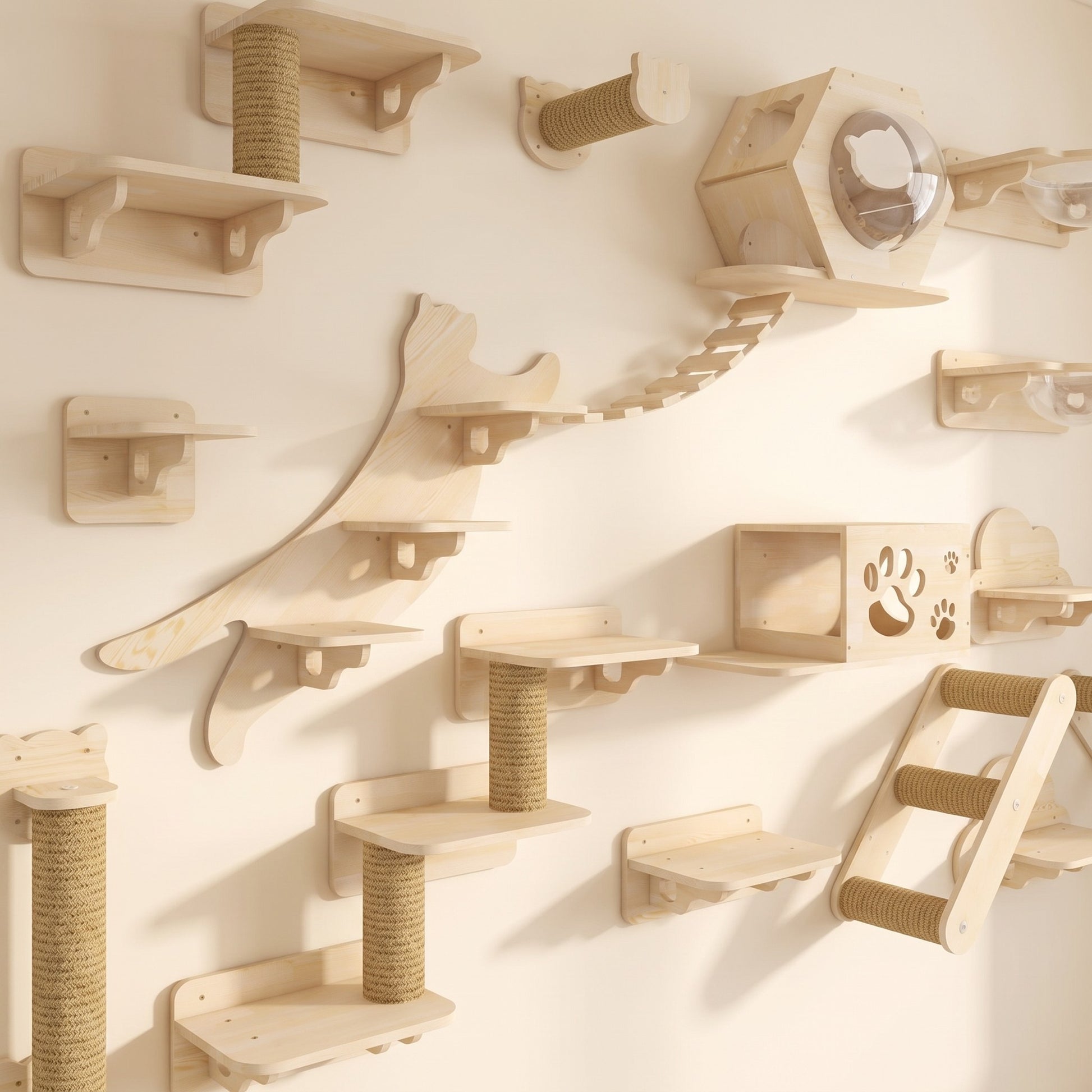 Wall-Mounted Cat Shelves with Sisal Post