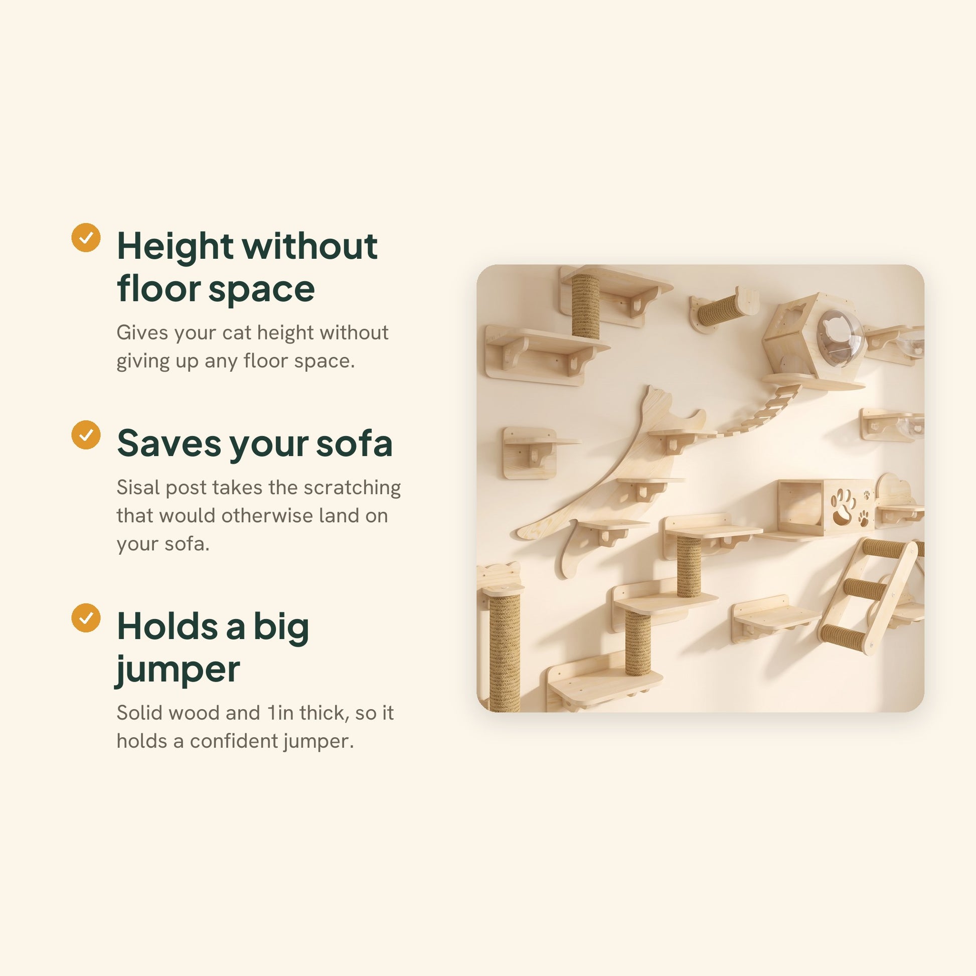 Wall-Mounted Cat Shelves with Sisal Post, key benefits