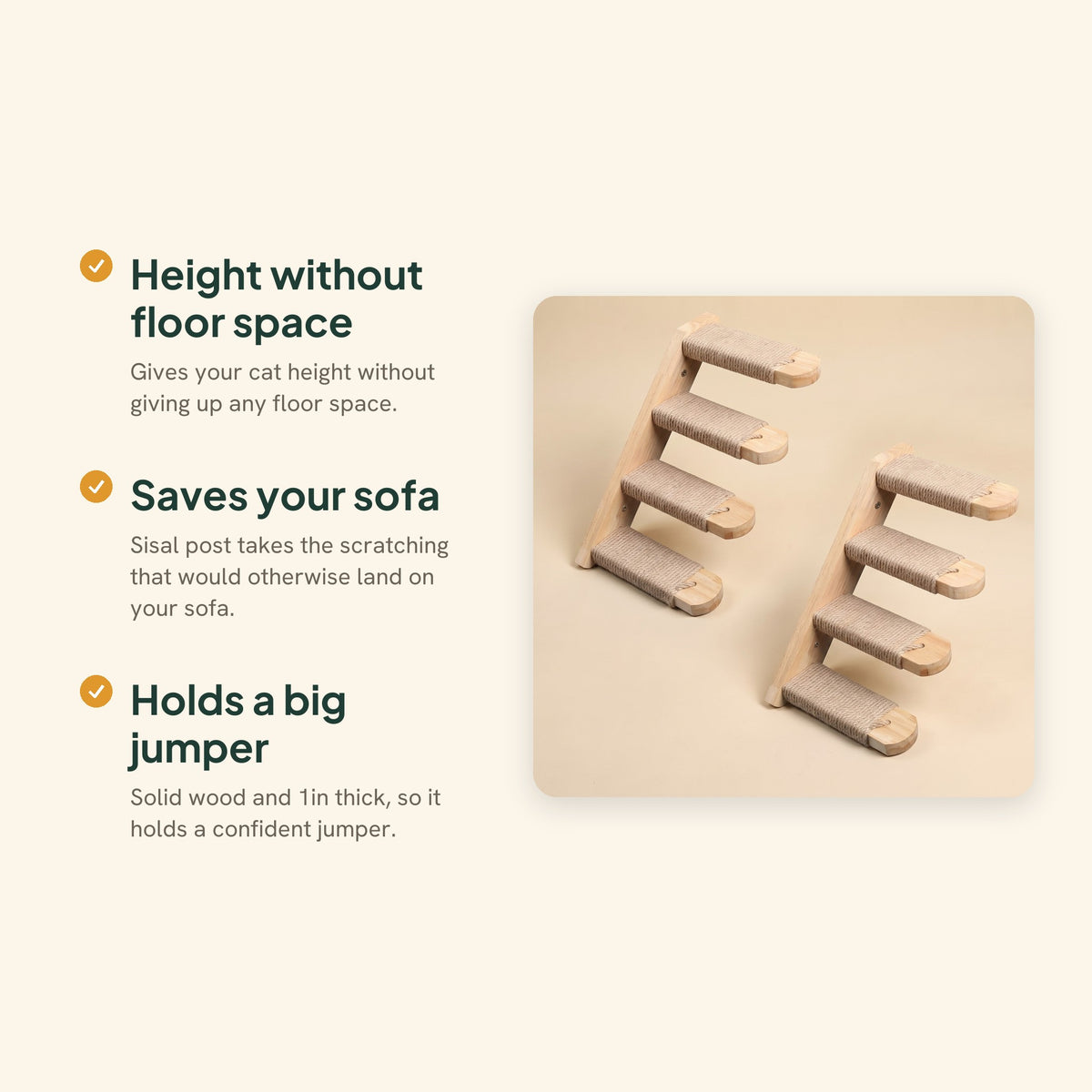 Cat Wall Shelves with Sisal Post, Sisal Steps, 2 Pack, key benefits