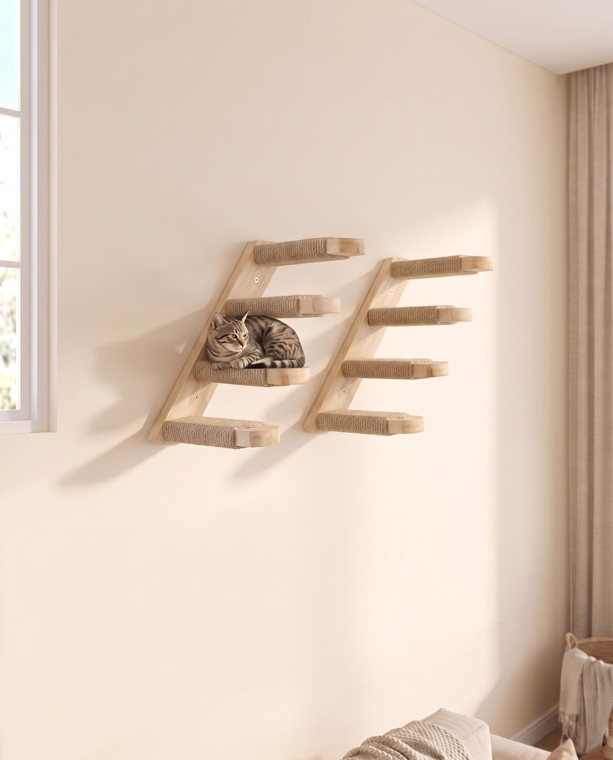 Cat Wall Shelves with Sisal Post, Sisal Steps, 2 Pack, in use