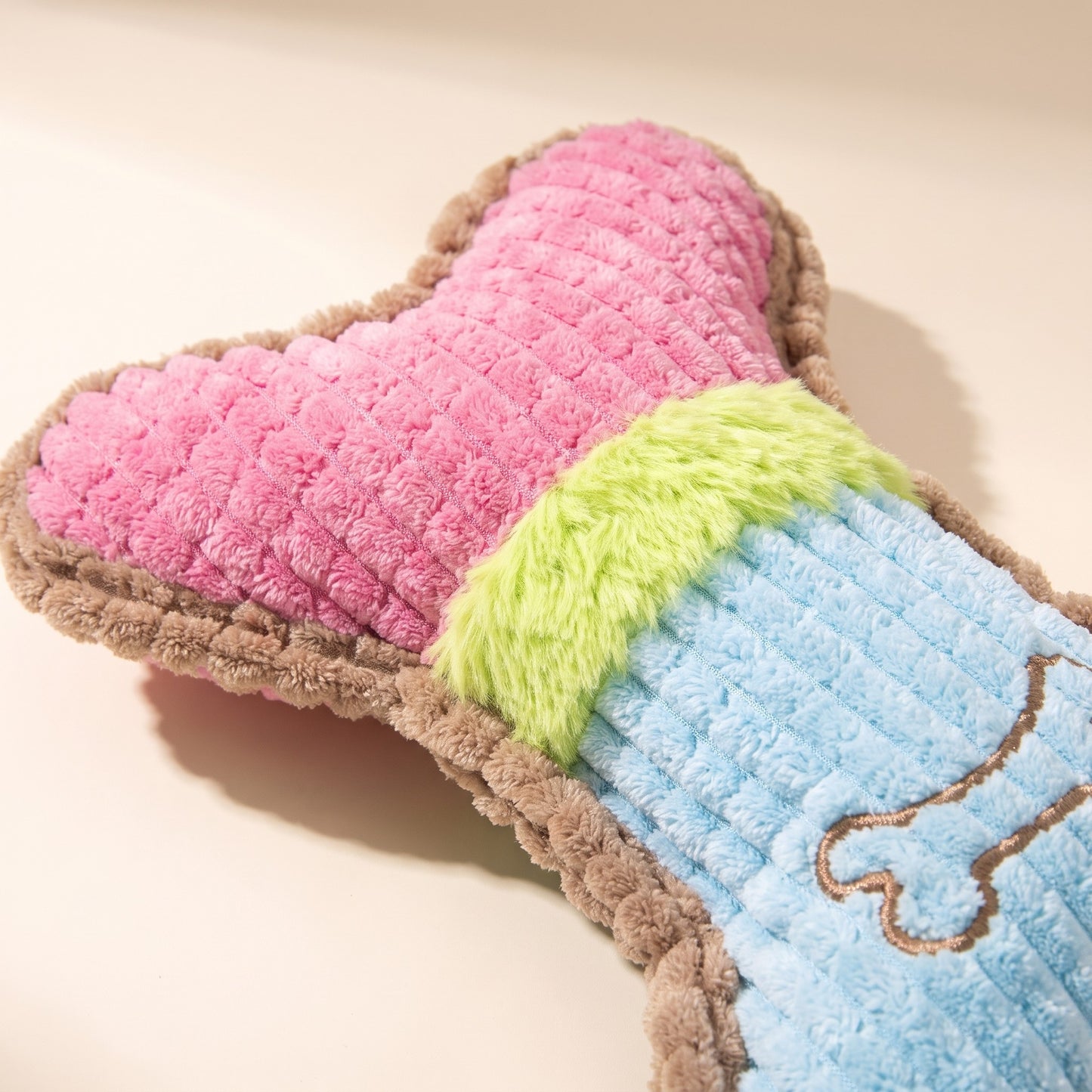 Squeaky Plush Bone Toy for Dogs, close-up detail
