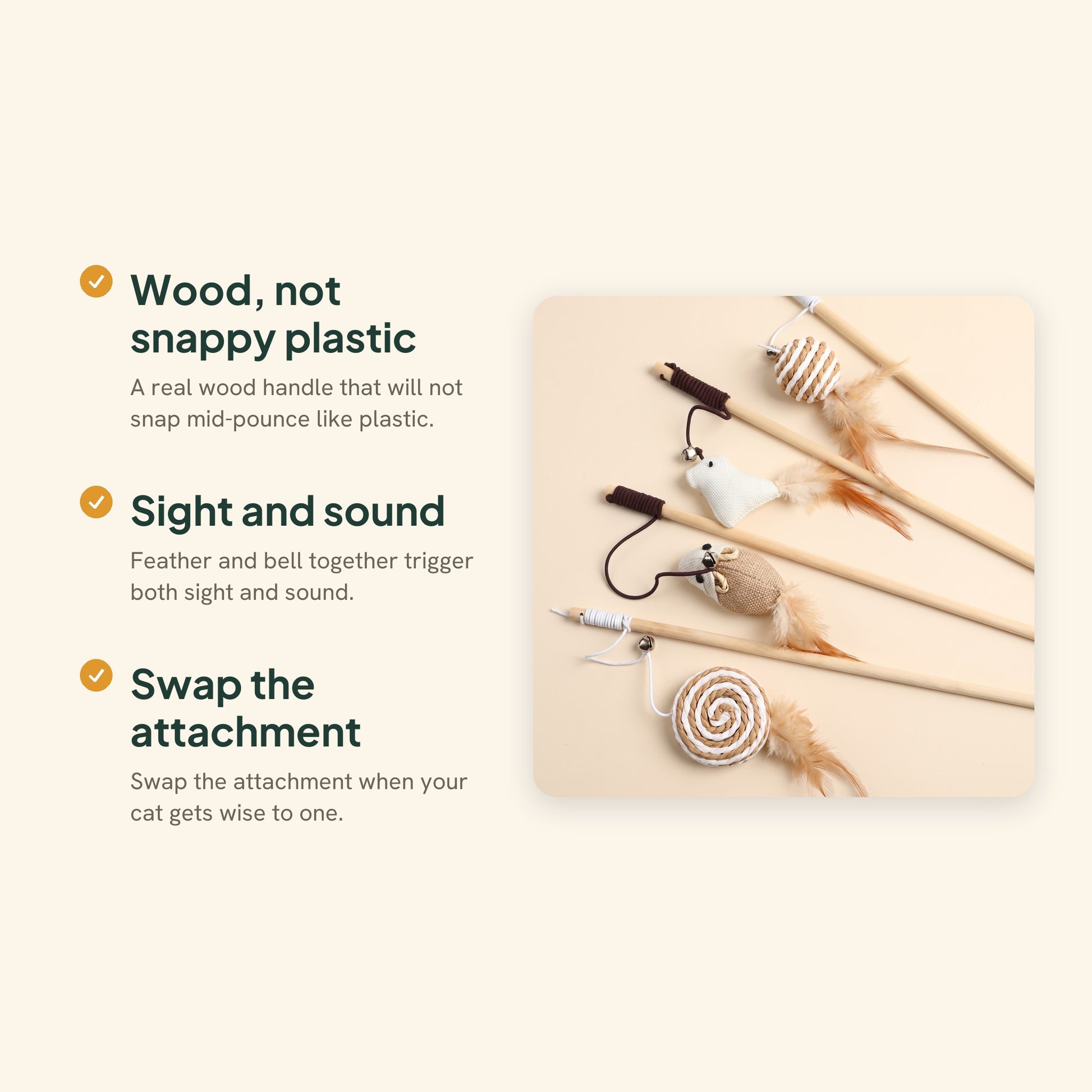 Wooden Cat Teaser Wand, key benefits