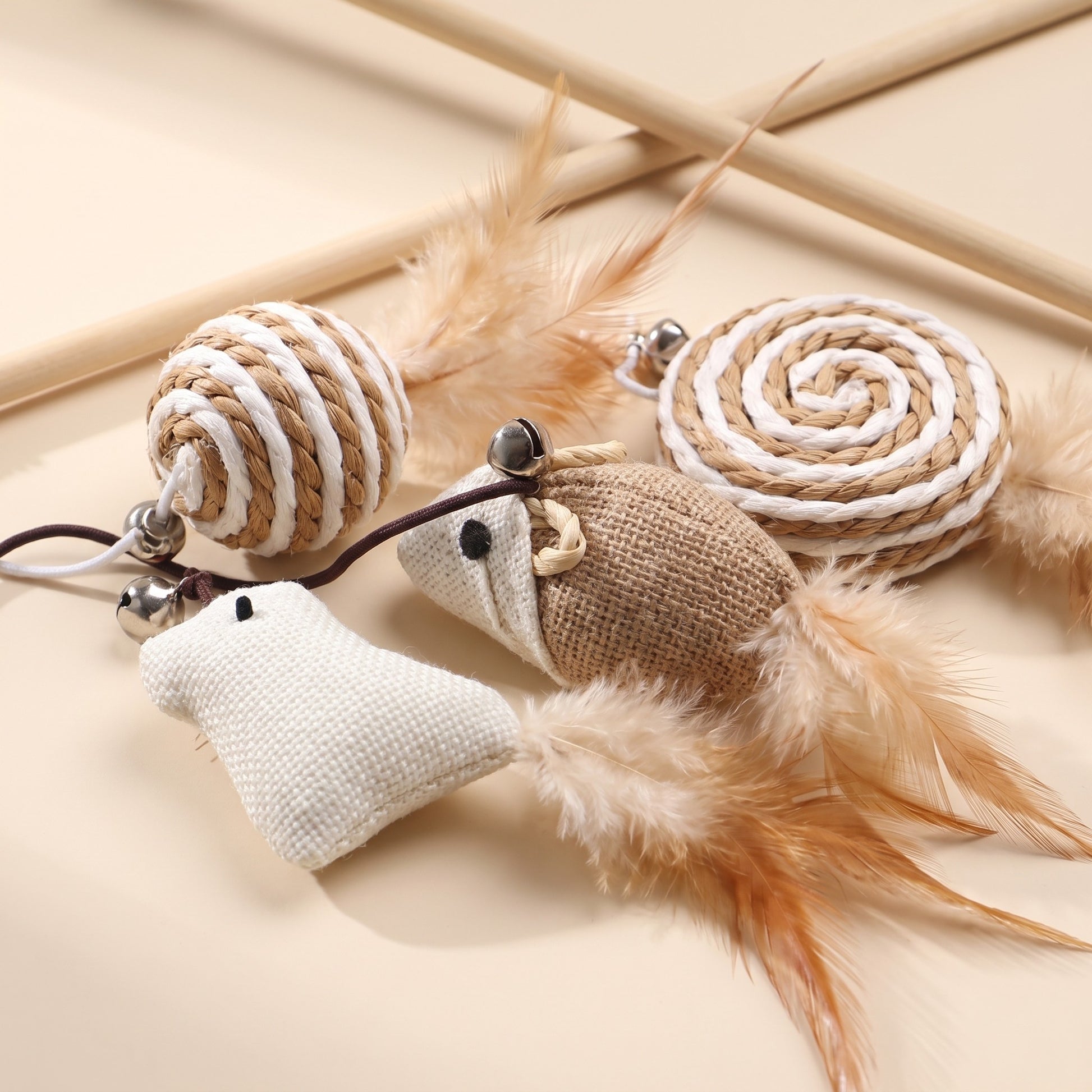 Wooden Cat Teaser Wand, close-up detail