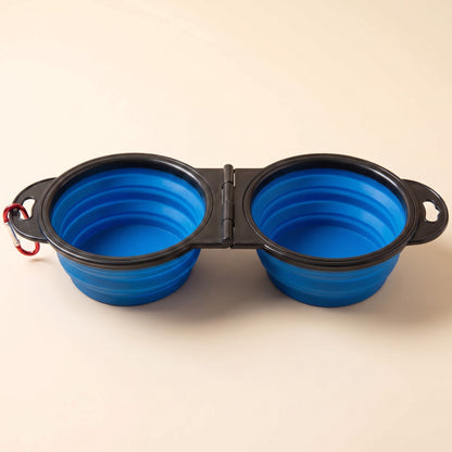 Collapsible Travel Double Bowl - blue