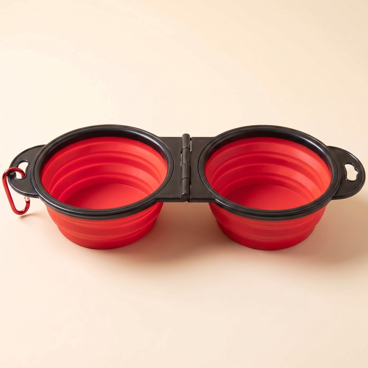 Collapsible Travel Double Bowl - red