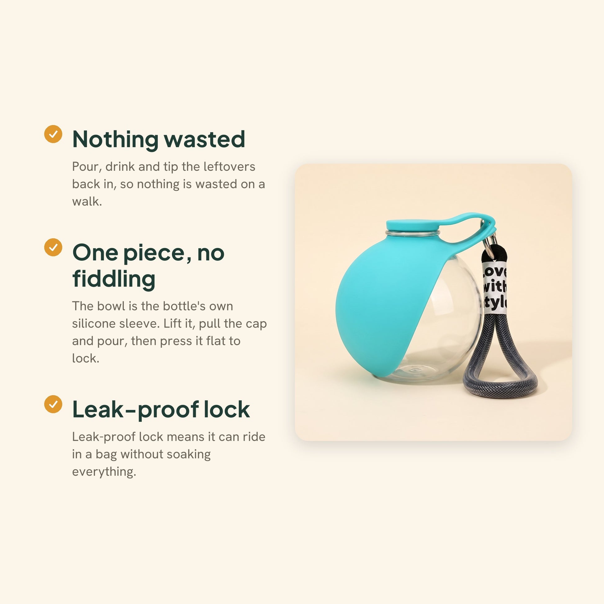 Portable Dog Water Bottle with Fold-Out Bowl, 285ml, key benefits