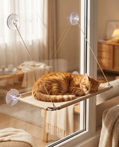 Window Cat Hammock with Suction Cups, in use at home