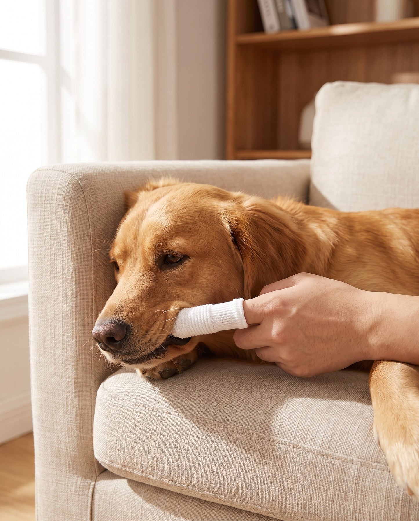 Finger Toothbrush Cots for Dogs and Cats, in use at home