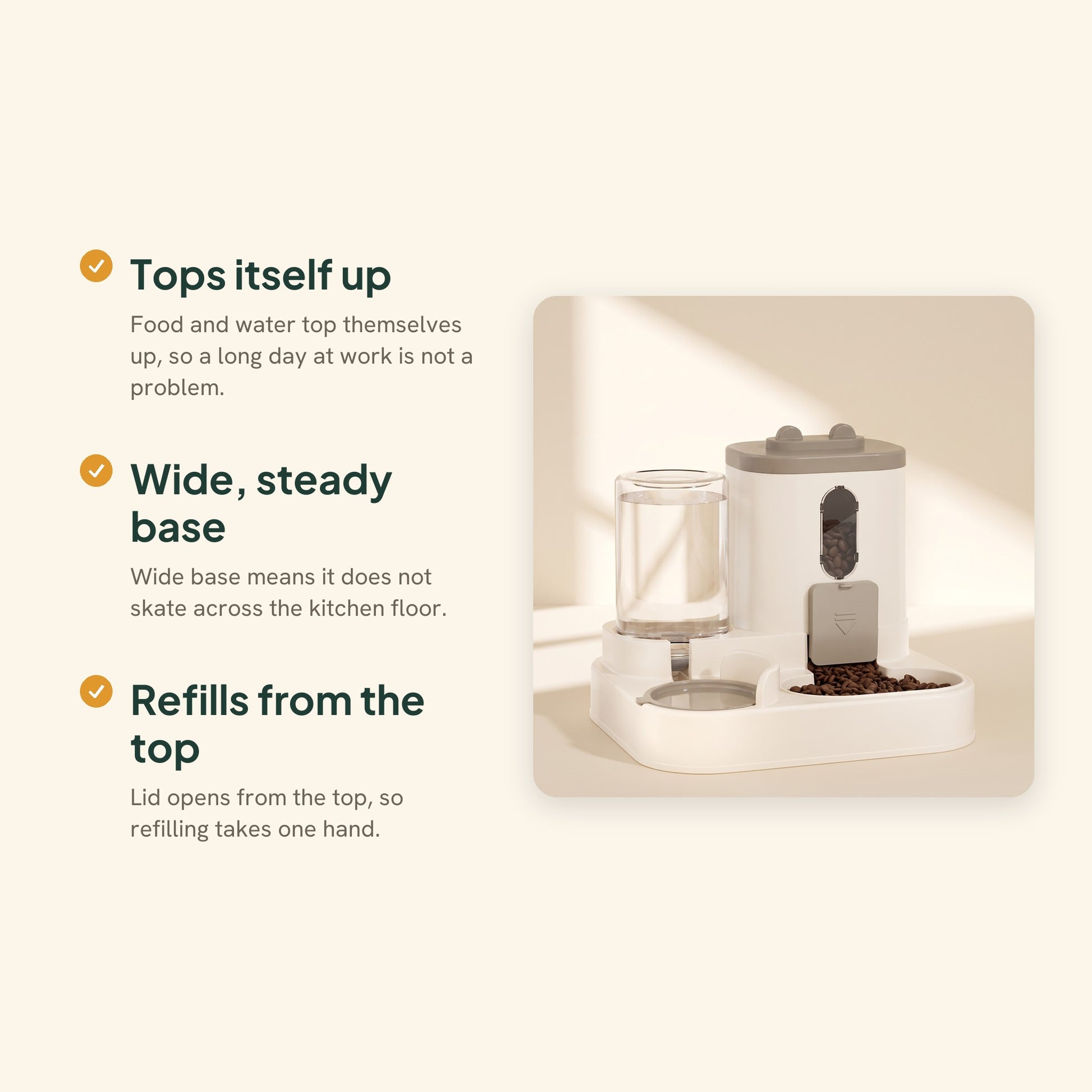 2-in-1 Gravity Food and Water Station, key benefits