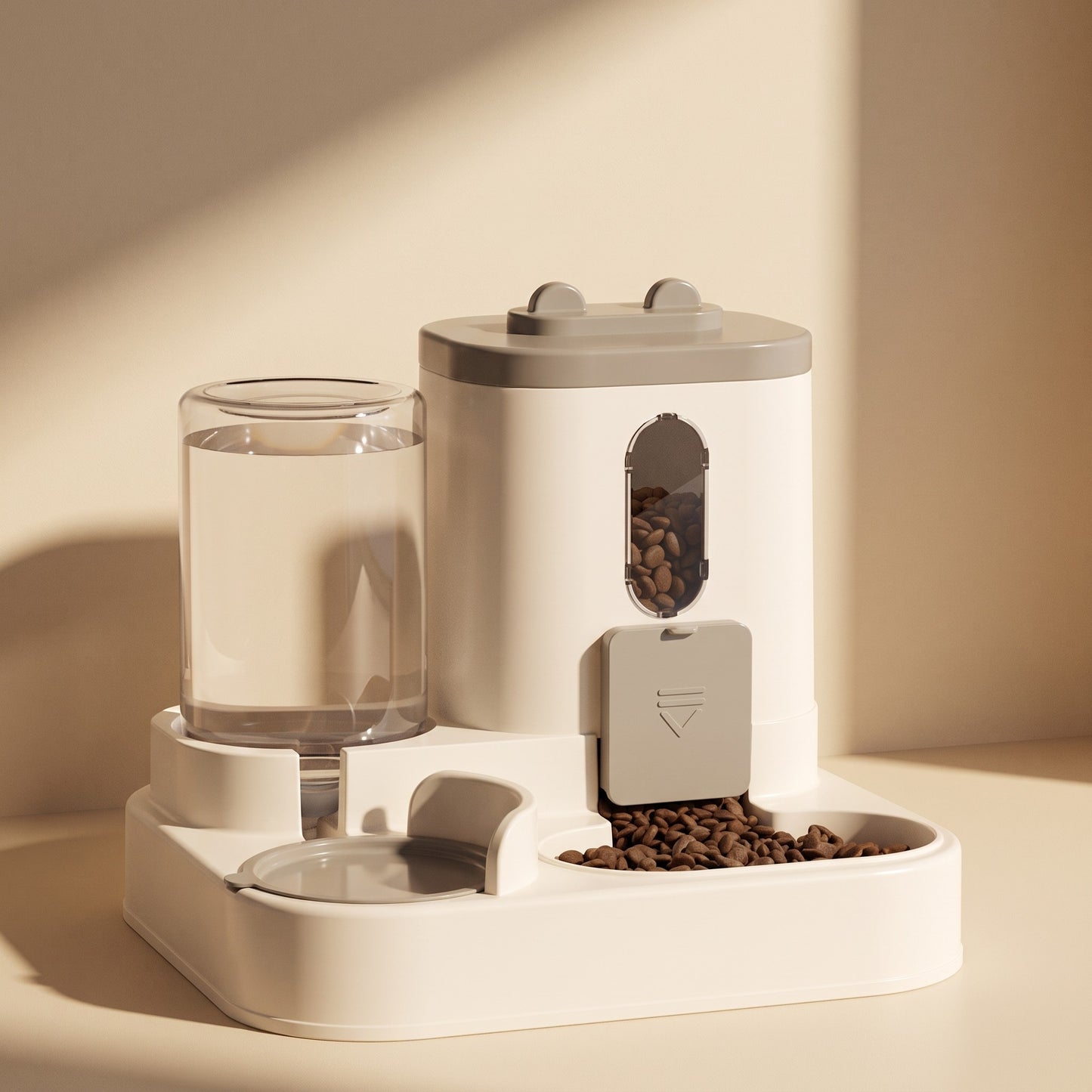 2-in-1 Gravity Food and Water Station, styled in a home setting