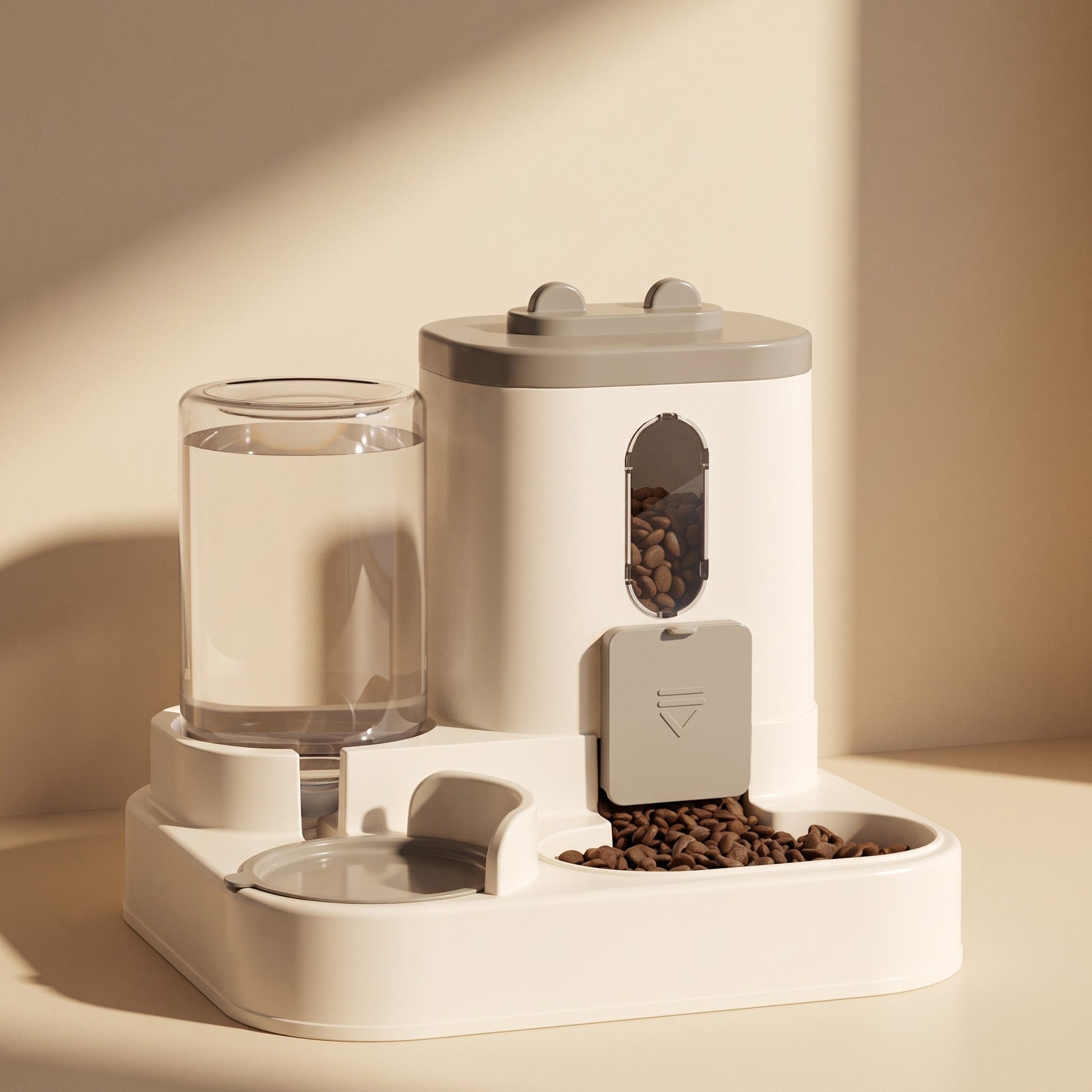 2-in-1 Gravity Food and Water Station, styled in a home setting