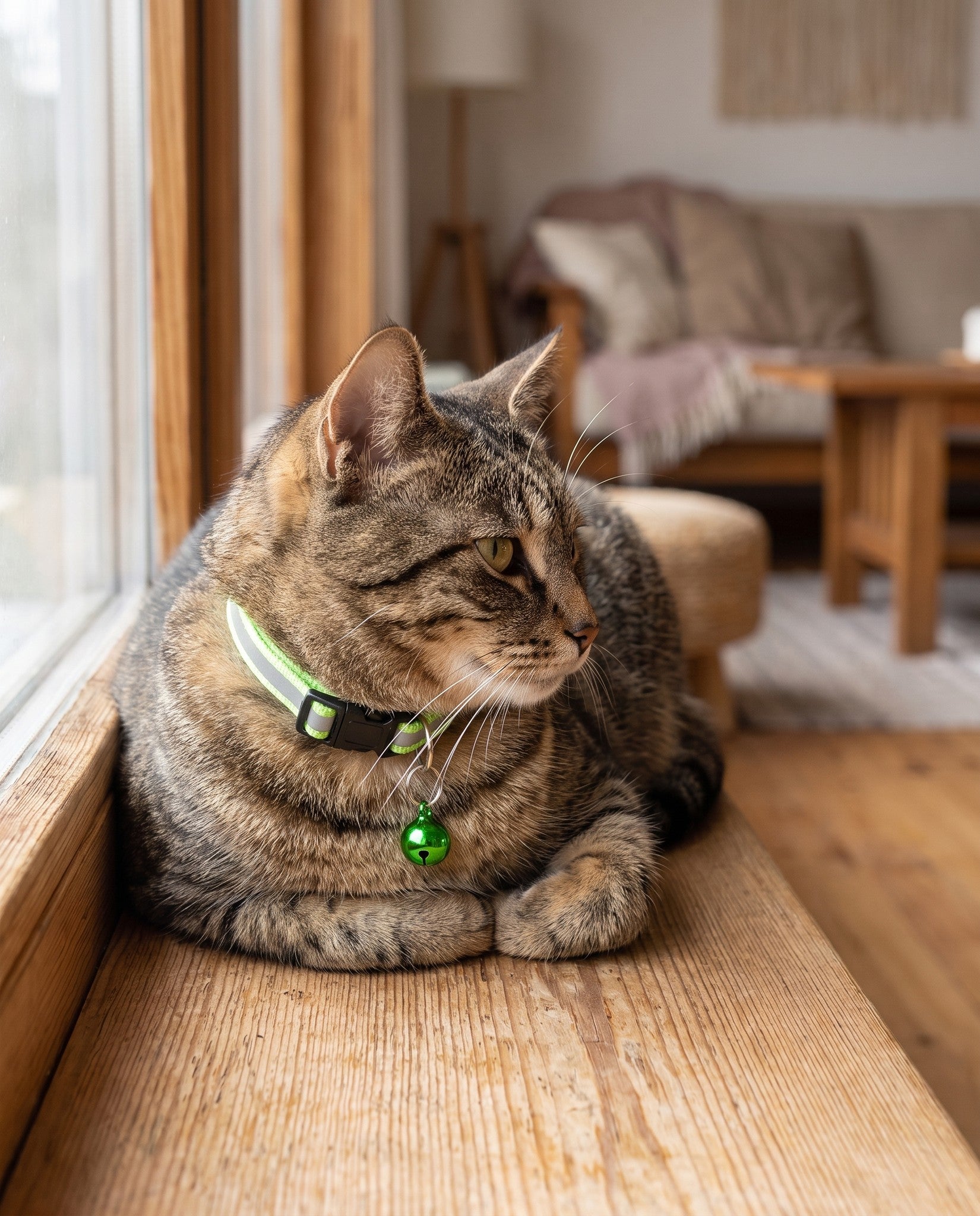 Reflective Cat Collar with Bell, 2 Pack, in use at home