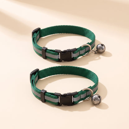 Reflective Cat Collar with Bell, 2 Pack - darkgreen