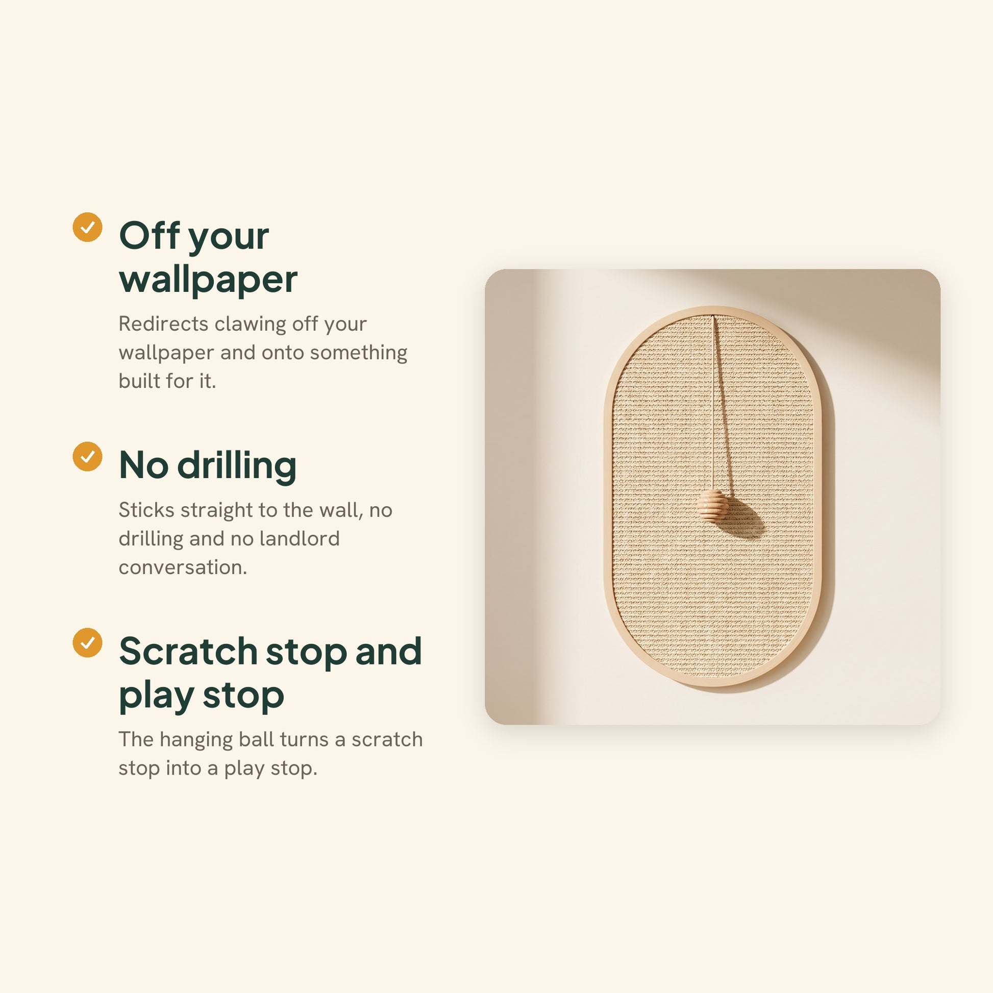 Sisal Wall Scratching Pad with Hanging Ball, key benefits