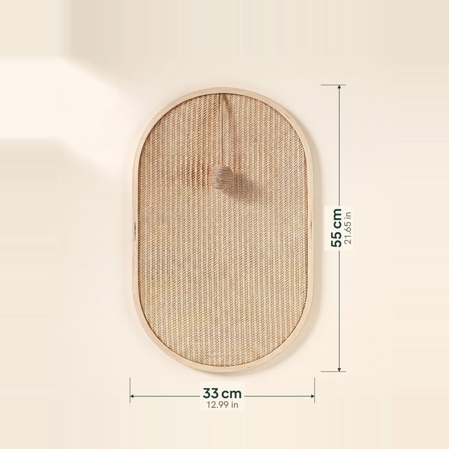 Sisal Wall Scratching Pad with Hanging Ball, styled in a home setting