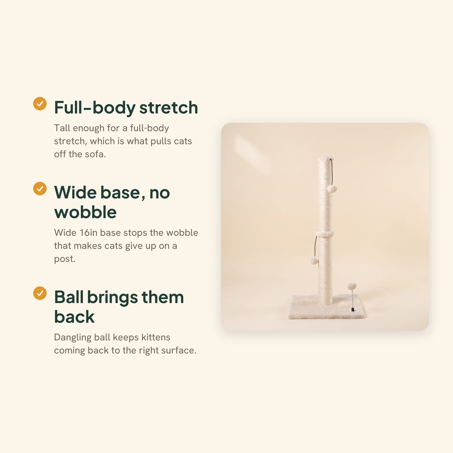 Tall Sisal Cat Scratching Post with Ball, key benefits