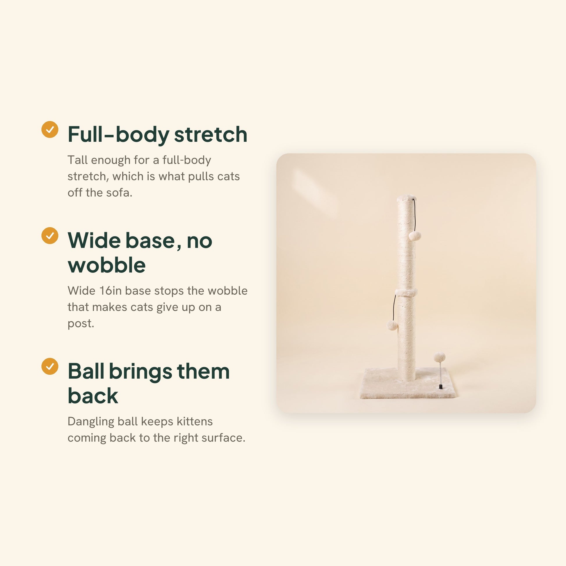 Tall Sisal Cat Scratching Post with Ball, key benefits
