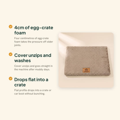 Foam Crate Mat with Washable Faux Fur Cover, key benefits