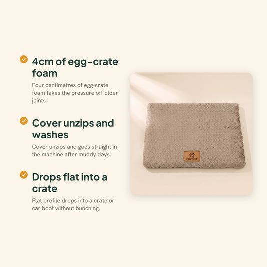 Foam Crate Mat with Washable Faux Fur Cover, key benefits