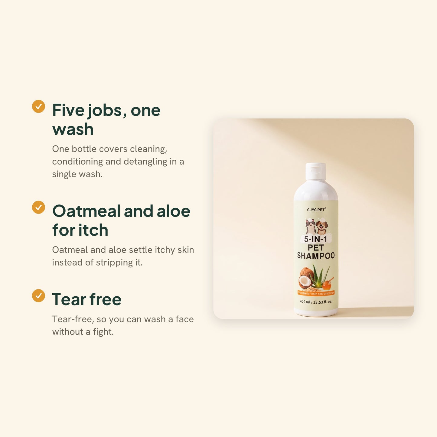 5-in-1 Pet Shampoo with Oatmeal and Aloe, key benefits