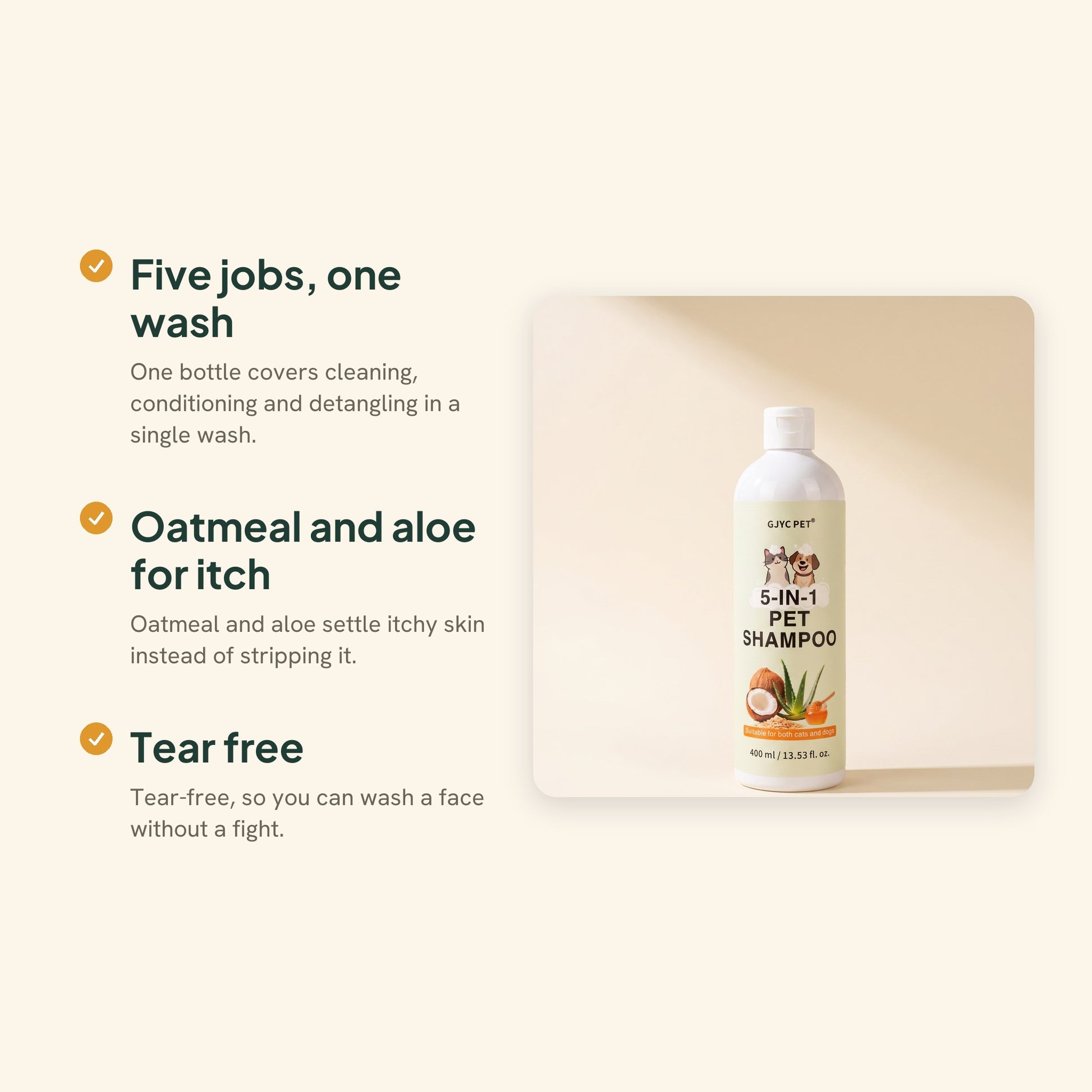 5-in-1 Pet Shampoo with Oatmeal and Aloe, key benefits