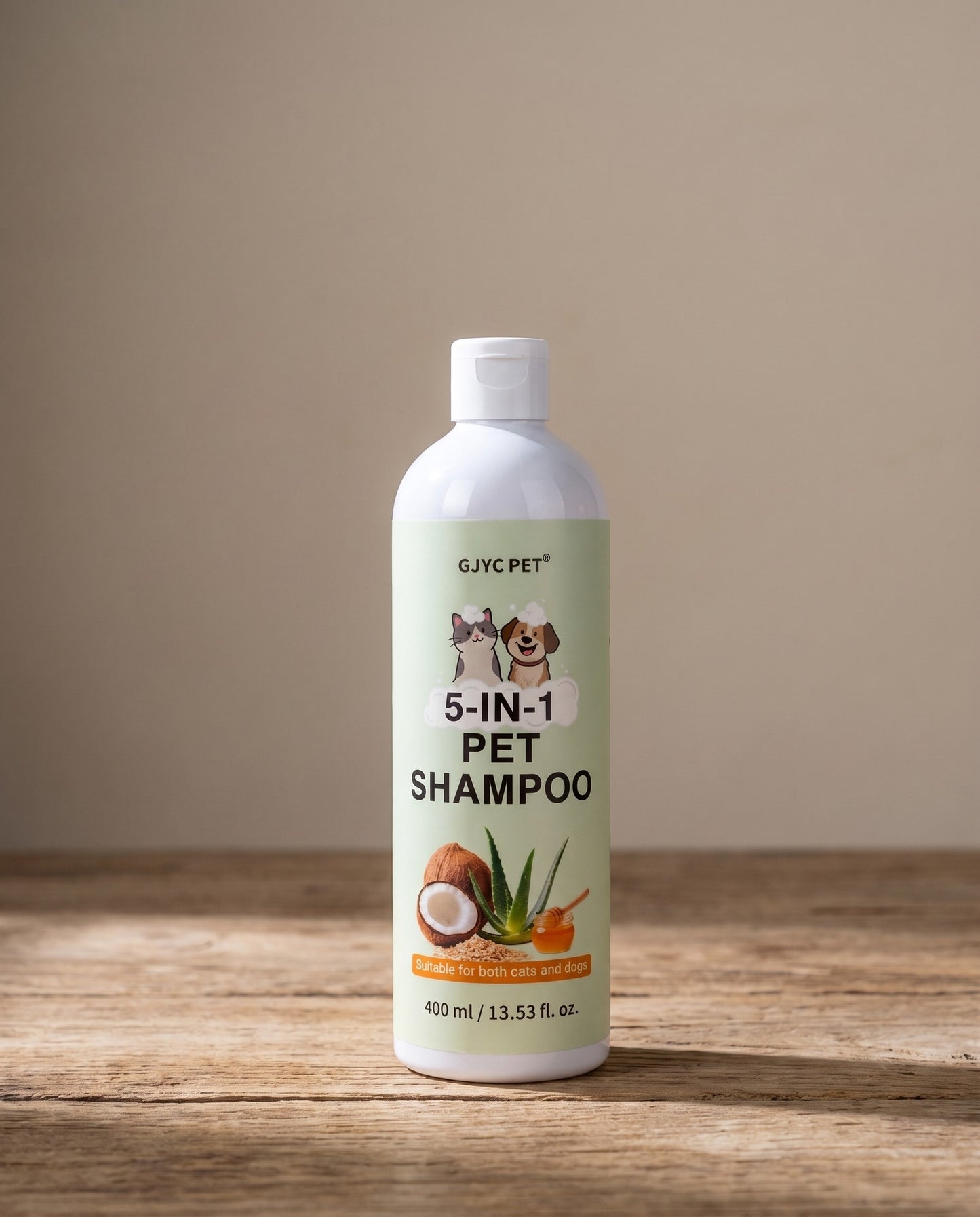 5-in-1 Pet Shampoo with Oatmeal and Aloe, styled in a home setting