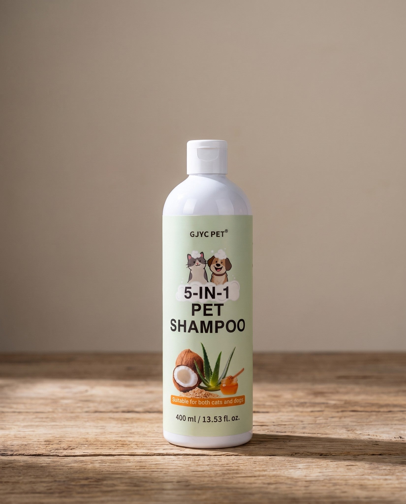 5-in-1 Pet Shampoo with Oatmeal and Aloe, styled in a home setting