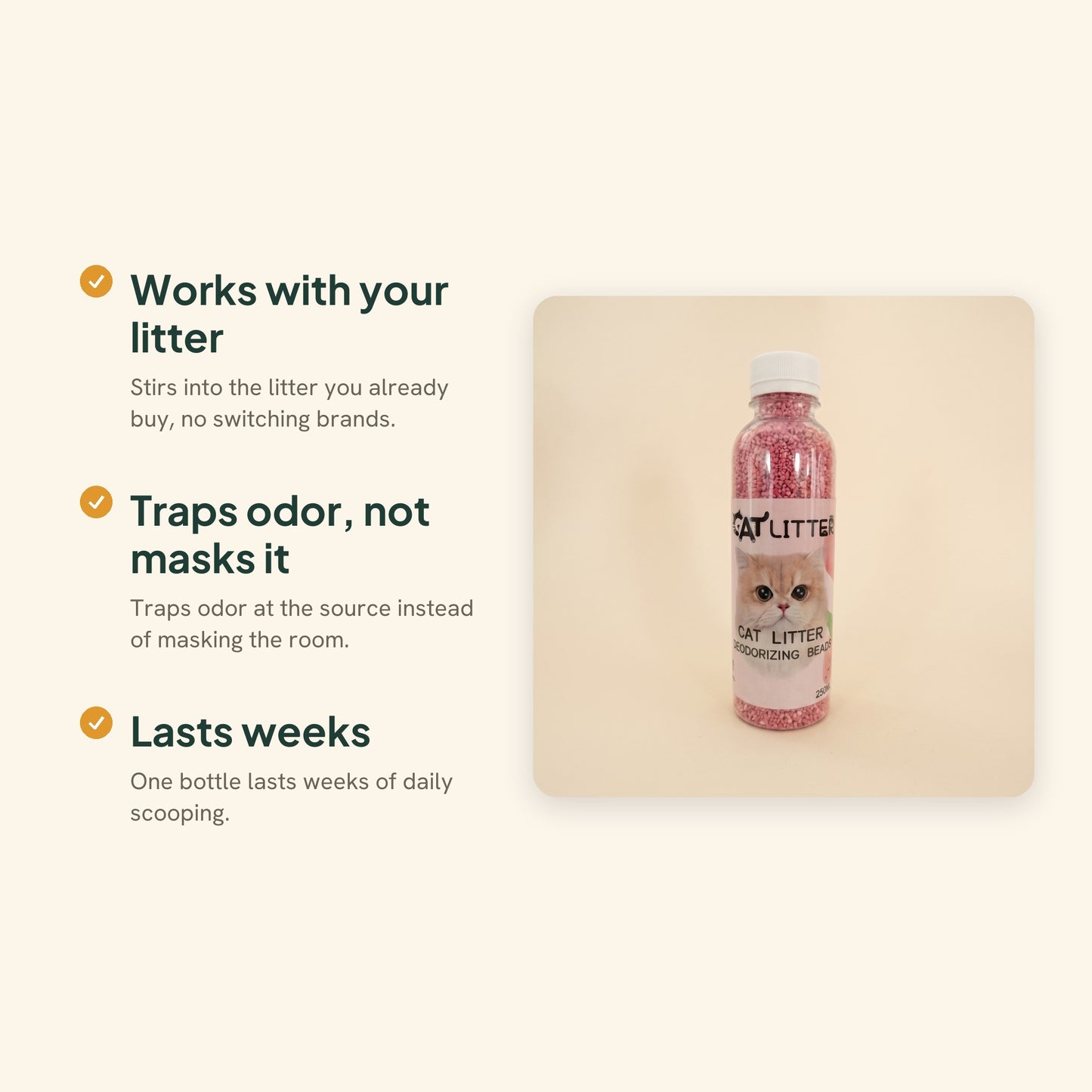 Cat Litter Deodorizing Beads, 250ml, key benefits