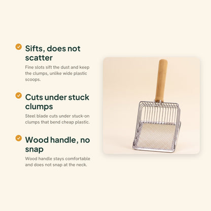 Stainless Steel Litter Scoop with Wood Handle, key benefits