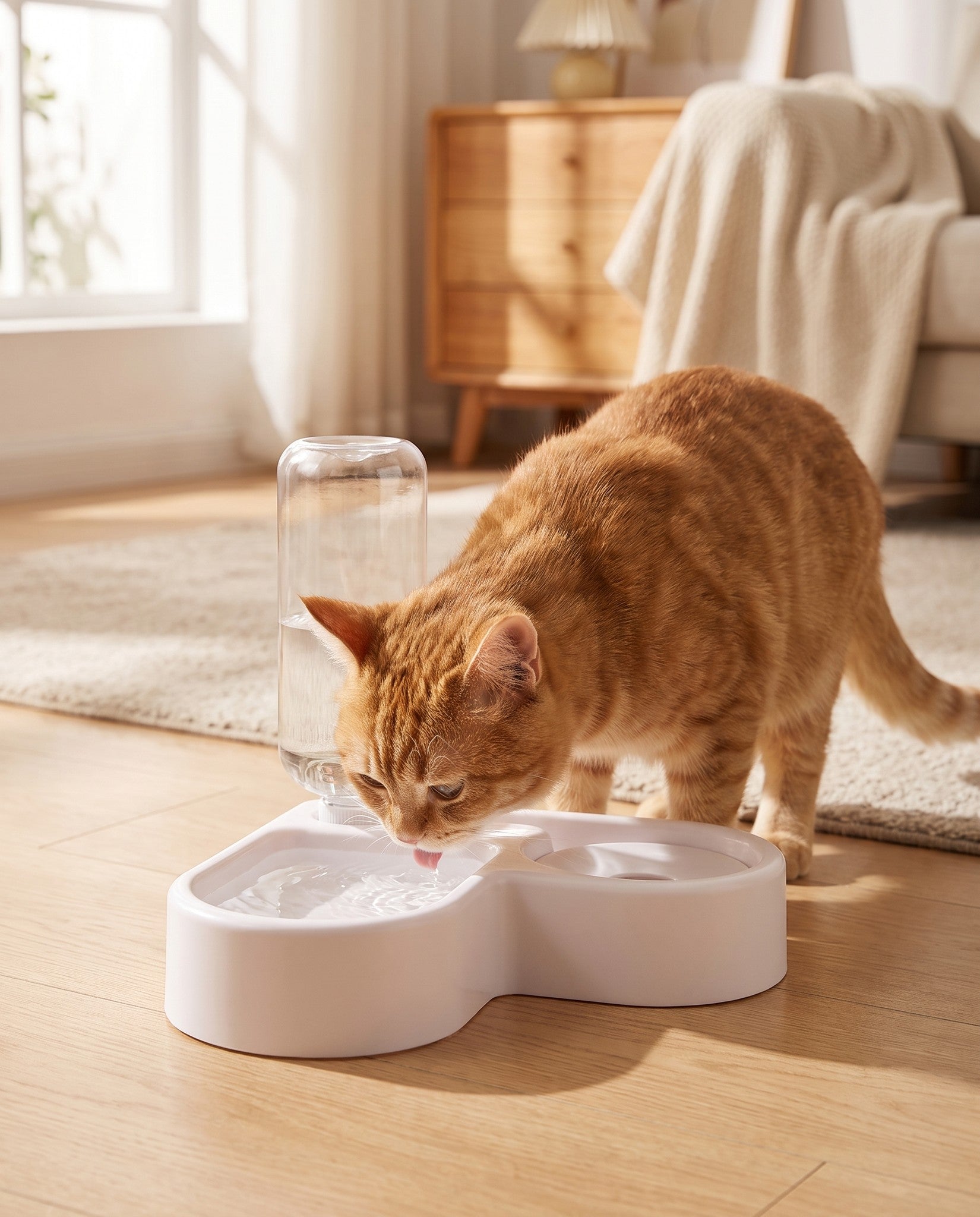 Gravity Water and Food Bowl Set, in use at home