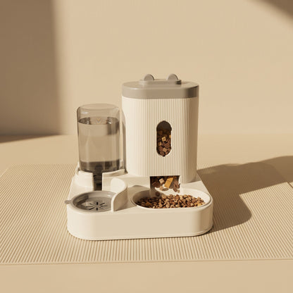 Automatic Gravity Feeder with Water Dispenser, styled in a home setting